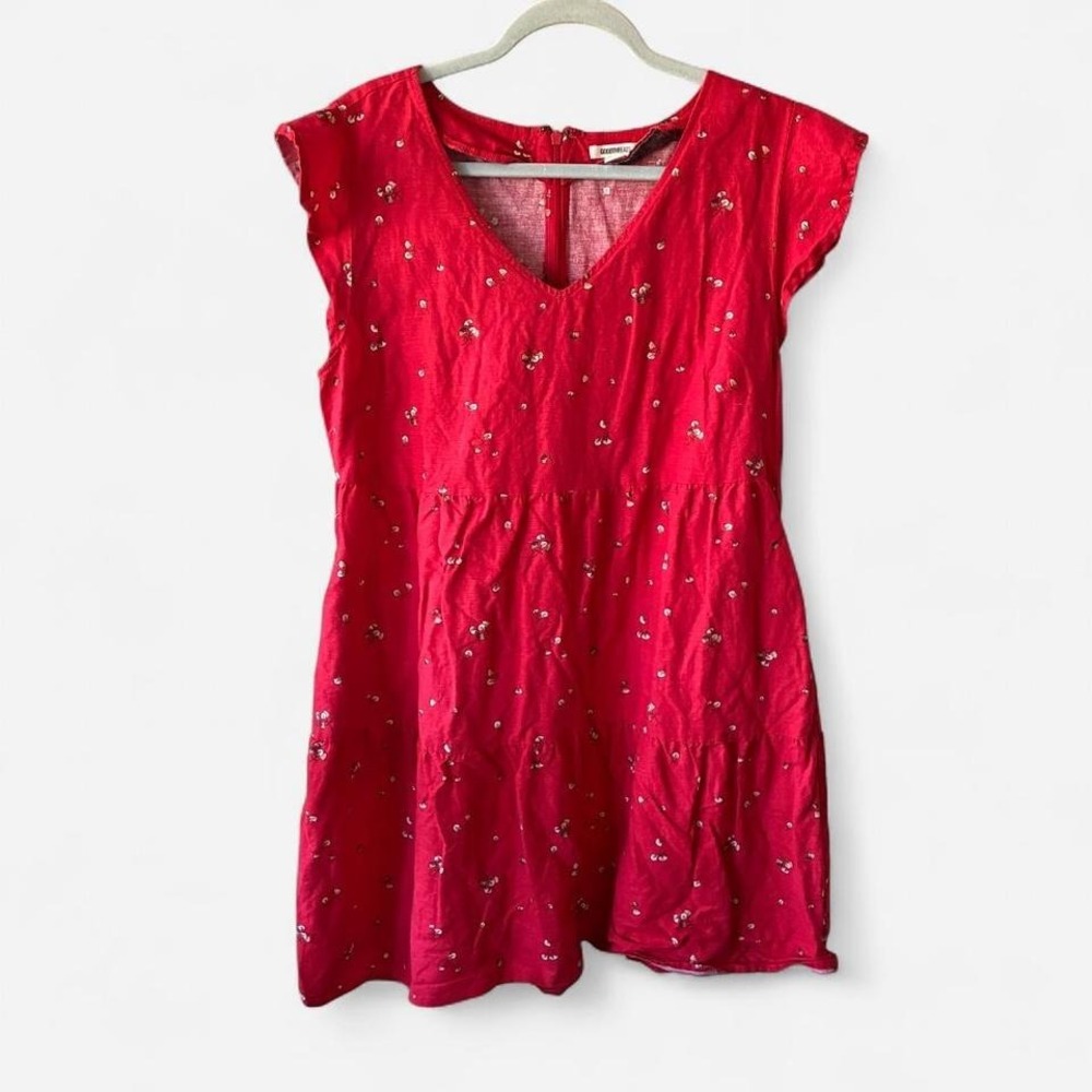 Goodthreads Red Cottagecore Tiered Dress w/ cap sleeves and cotton pattern Sz Lg